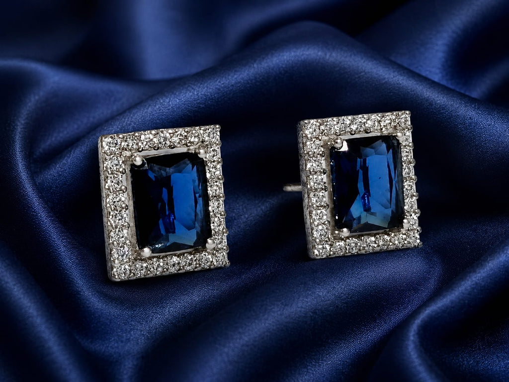 Midnight Sapphire Halo Stud Earrings