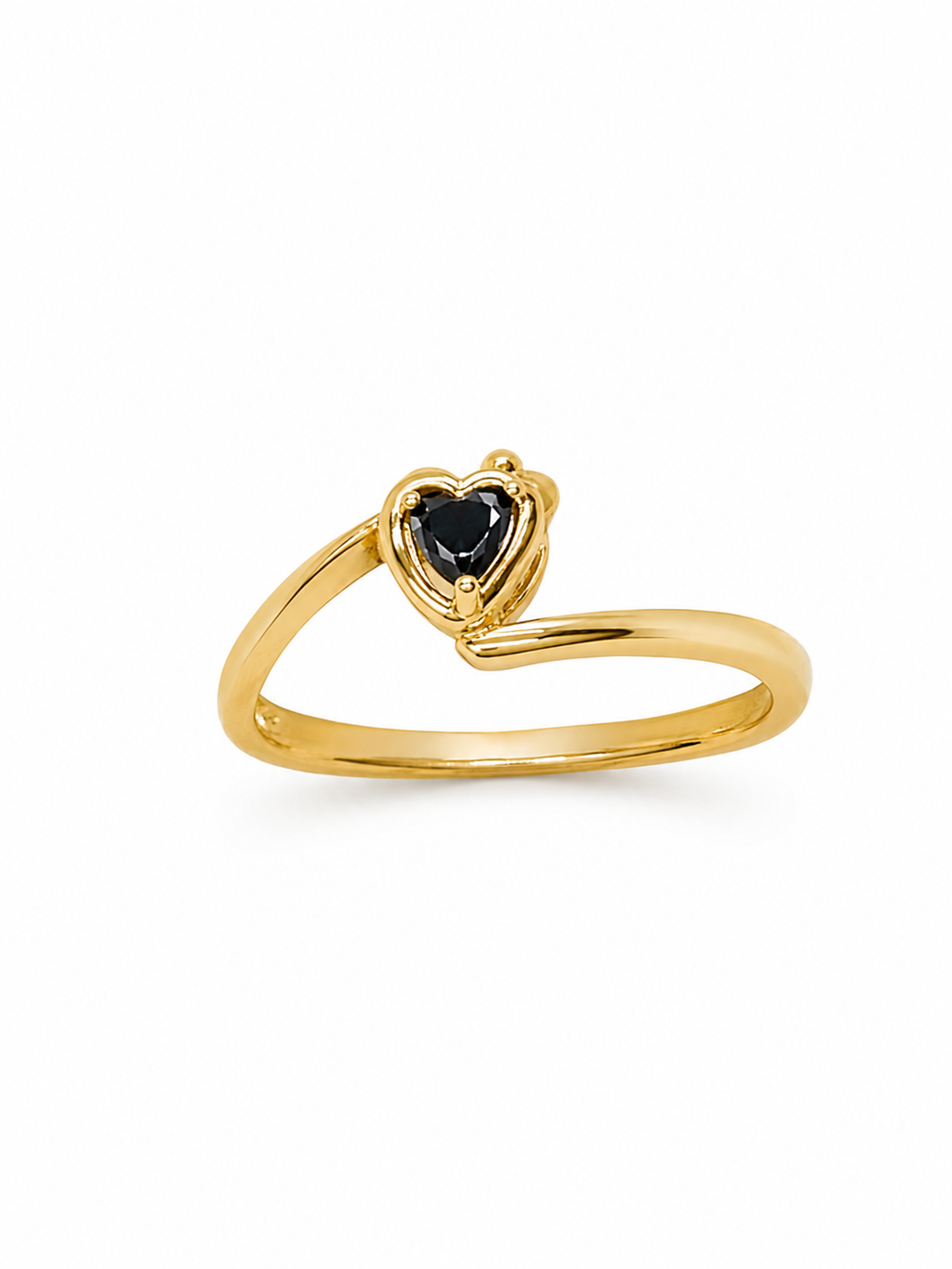 18K Gold Black Heart Solitaire Ring for Women