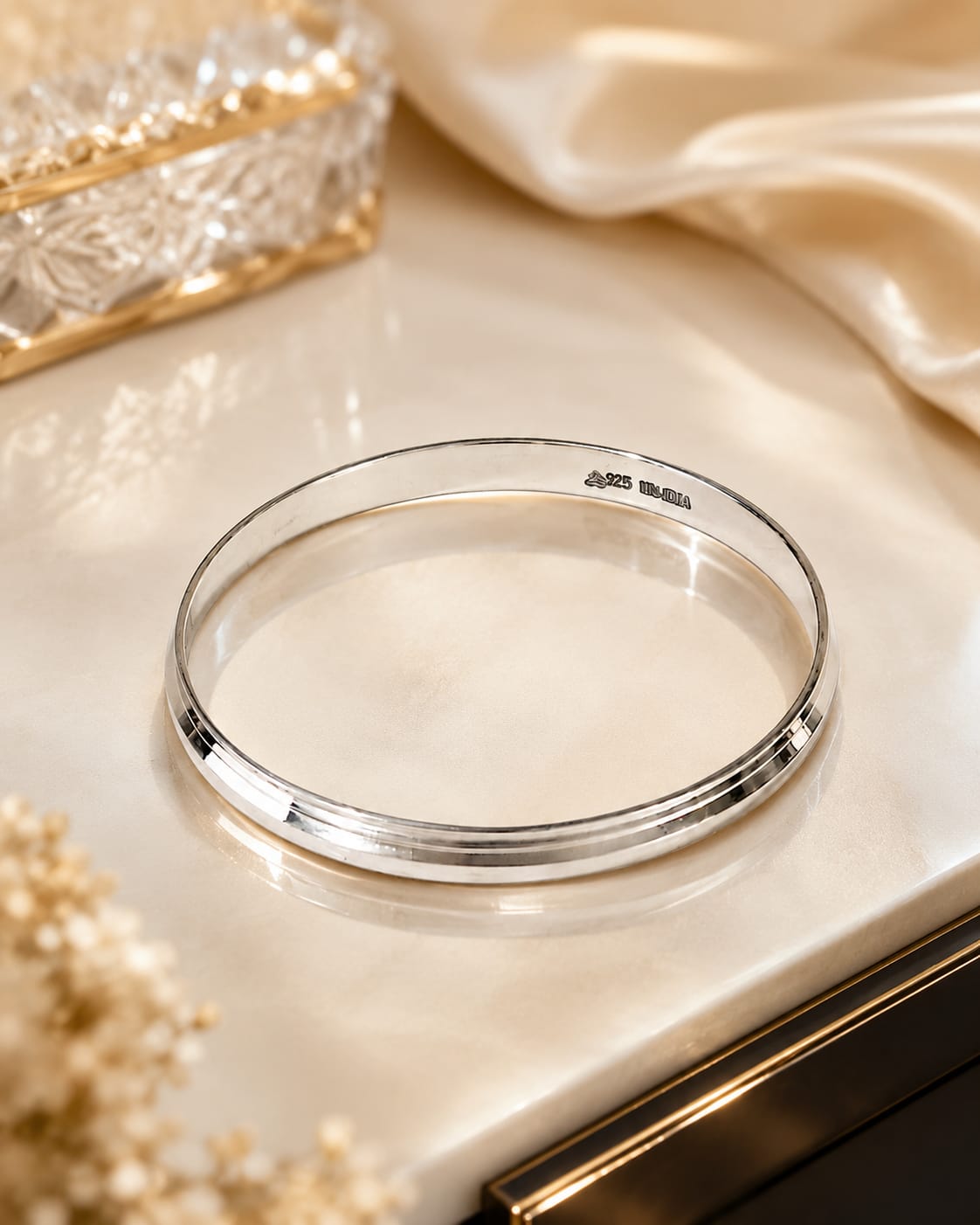 925 Sterling Silver Classic Plain Kada for Men