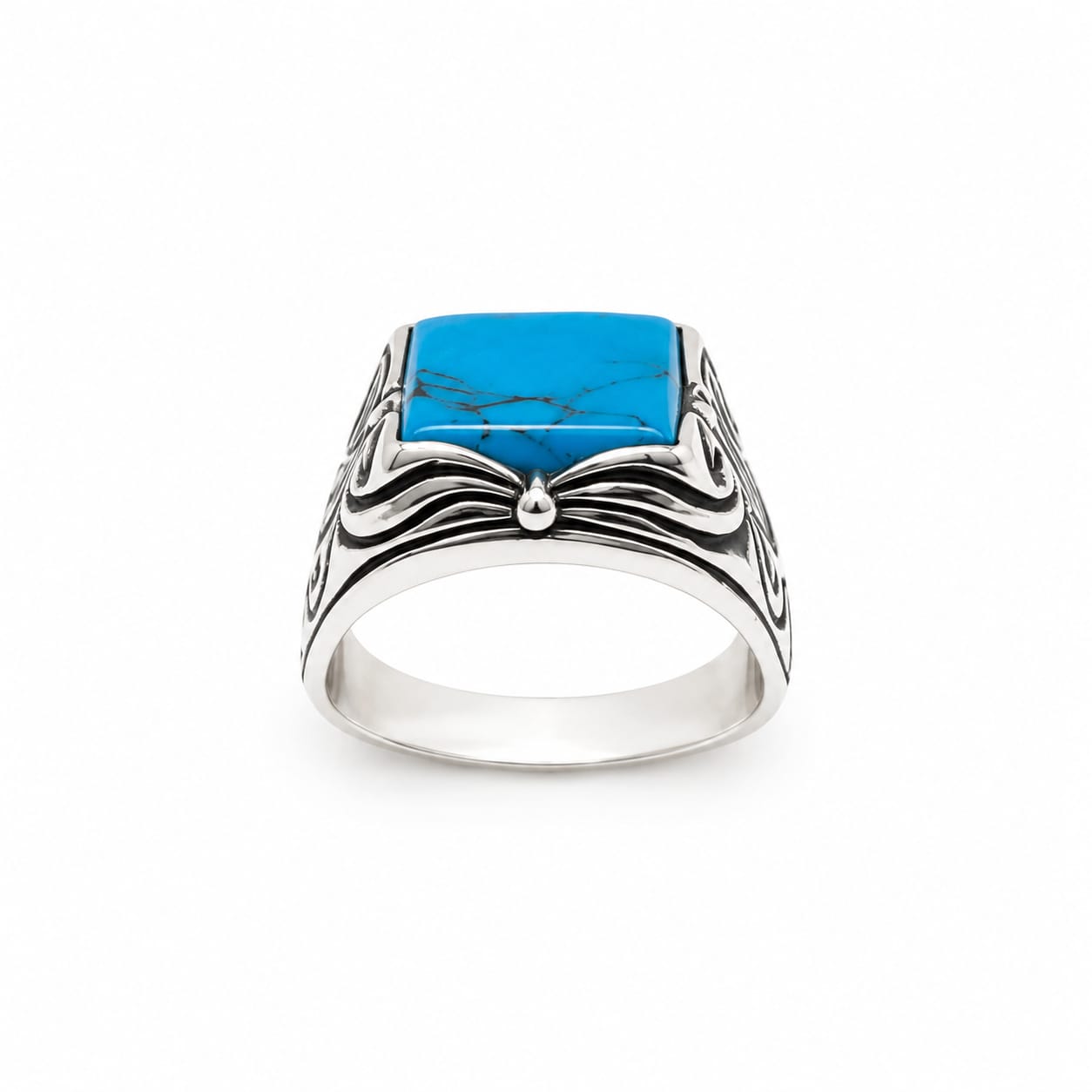 Kritharth Jewels Men's Silver-Tone Turquoise Statement Ring