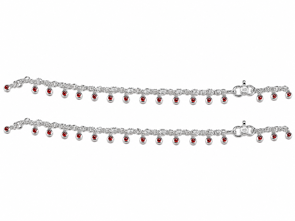 925 Sterling Silver Red Bead Charm Anklets for Women