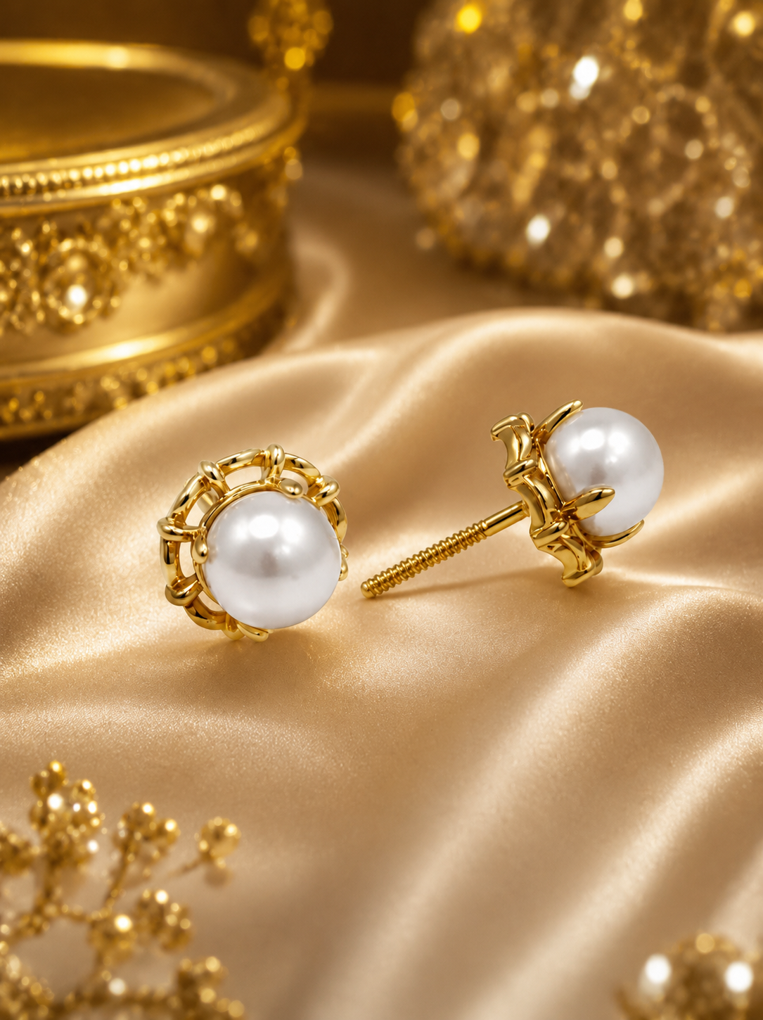 Elegant Gold-Tone Pearl Stud Earrings for Women