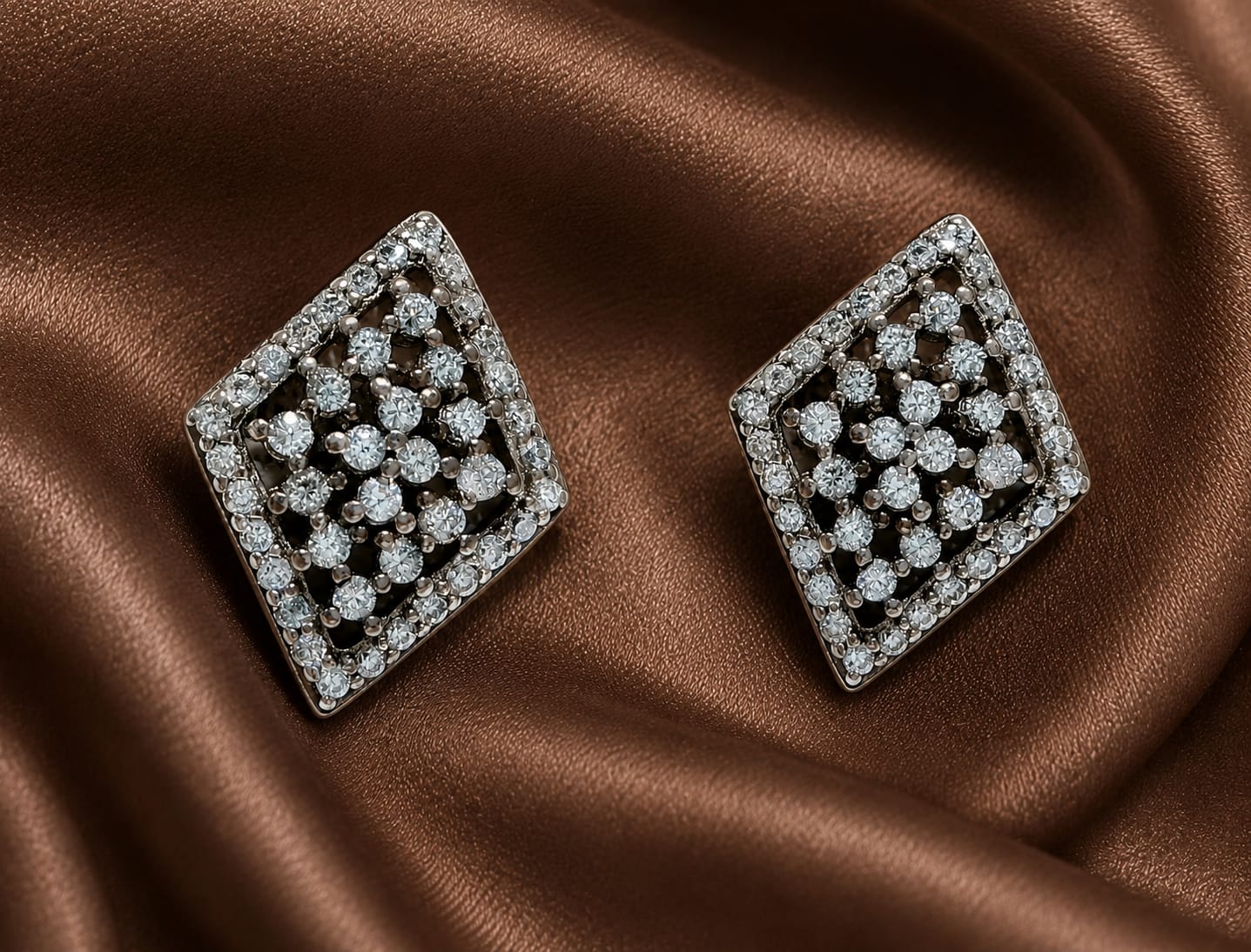 Kritharth Jewels Sparkling Floral Diamond-Style Rhombus Stud Earrings