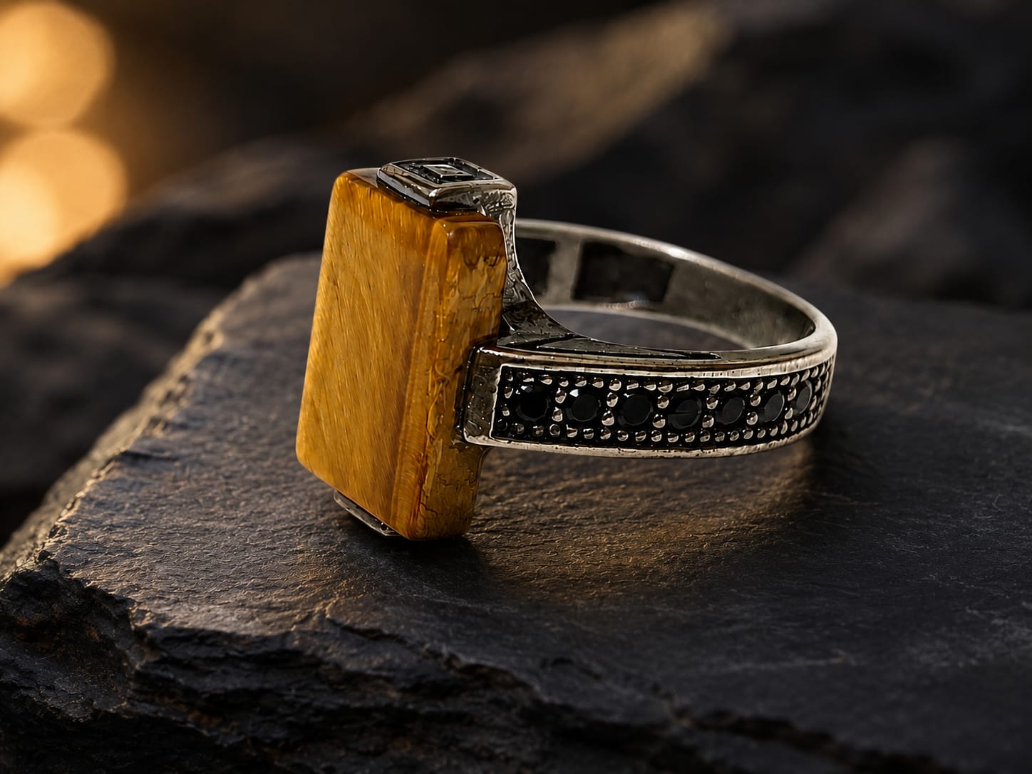 Tiger Eye Stone Men's Signet Ring