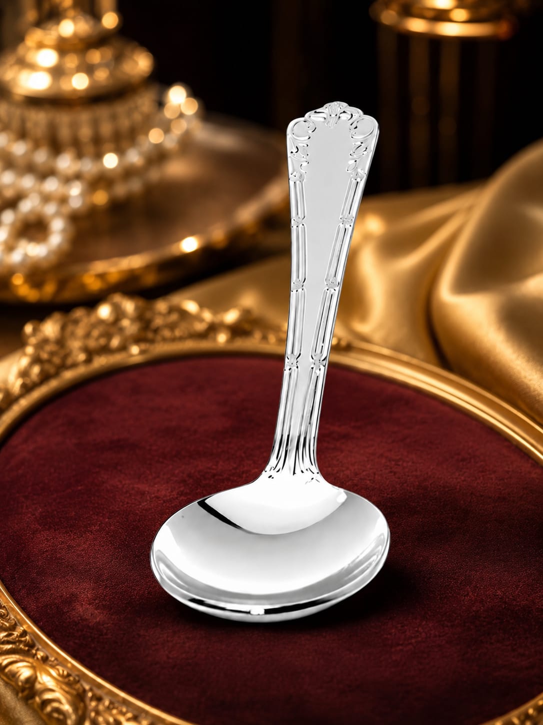 Kritharth Jewels 999 Pure Silver Designer Baby Feeding Spoon