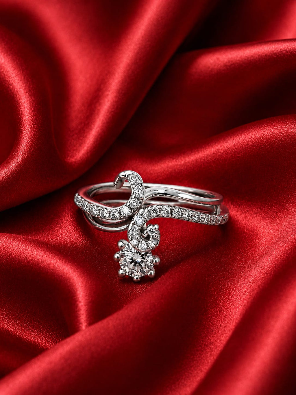 Elegant Swan Crystal Open Ring – Silver Finish Adjustable Ring for Women