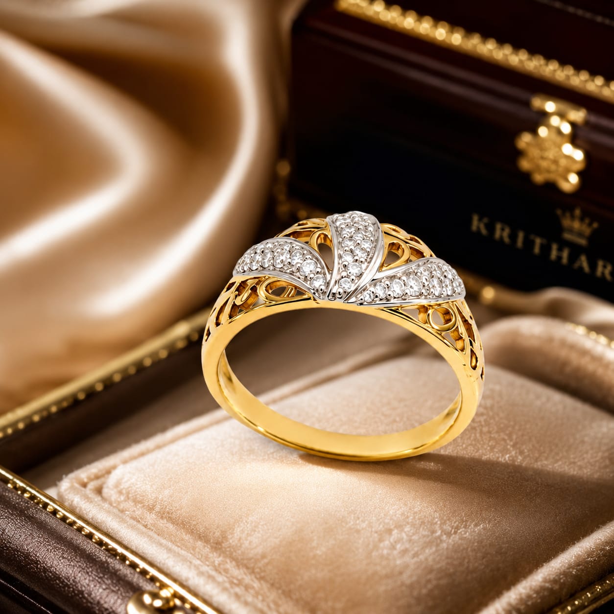 Kritharth Jewels 925 Sterling Silver Gold-Plated Floral Zircon Ring
