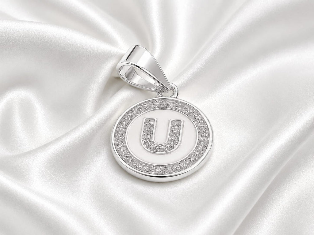 Silver-Tone Initial "U" Crystal Pendant Necklace Charm