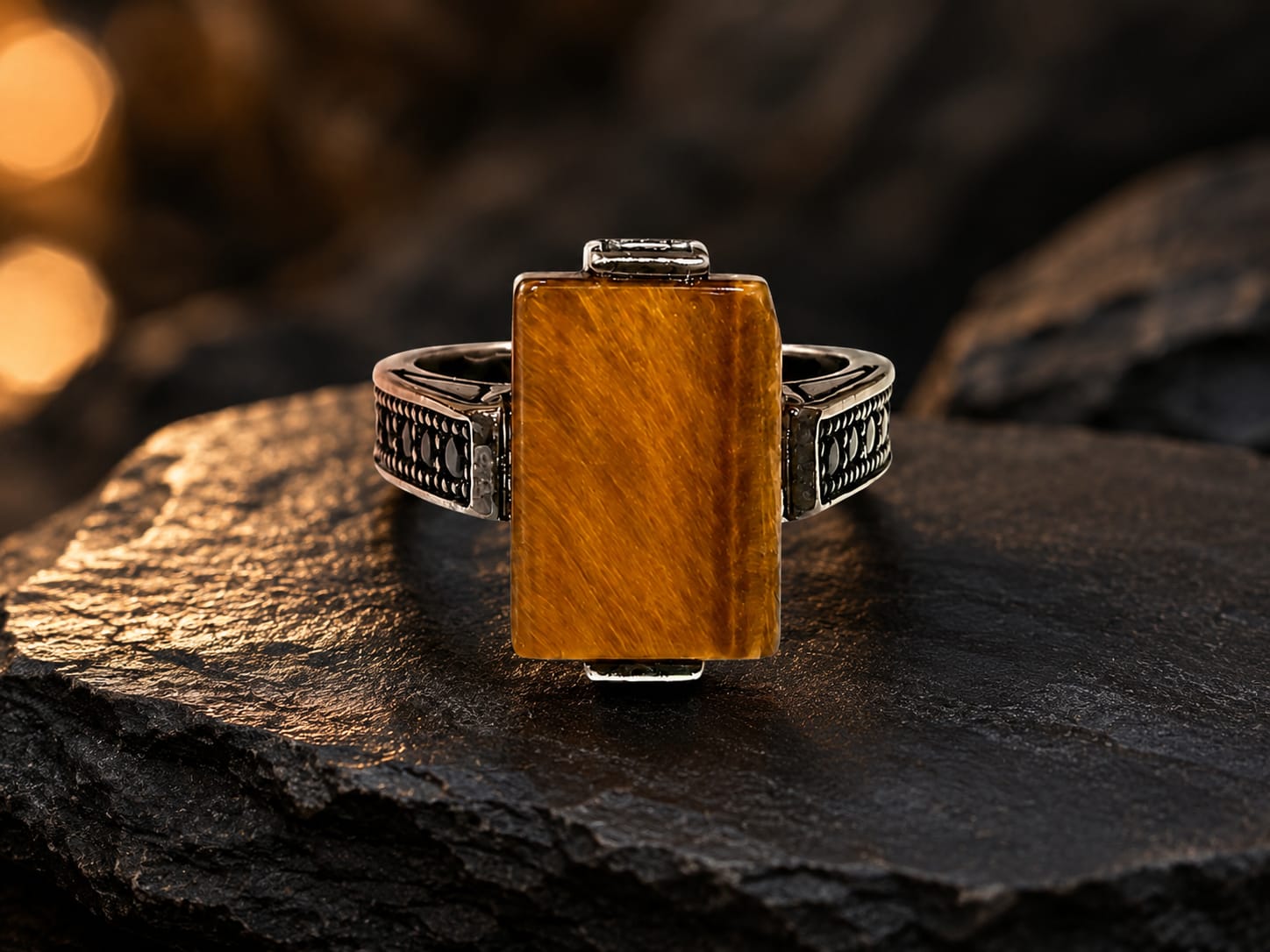 Tiger Eye Stone Men's Signet Ring