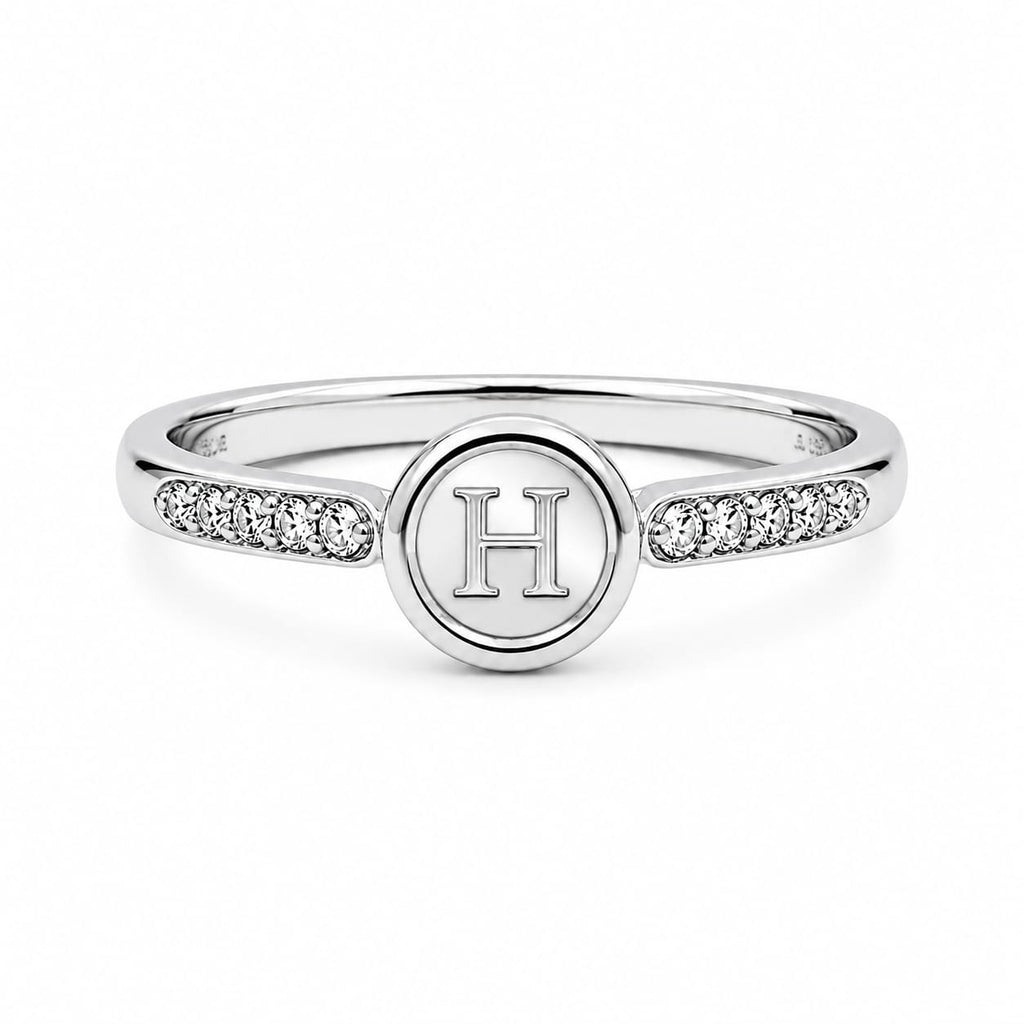 925 Sterling Silver Initial "H" Zircon Adjustable Ring for Women