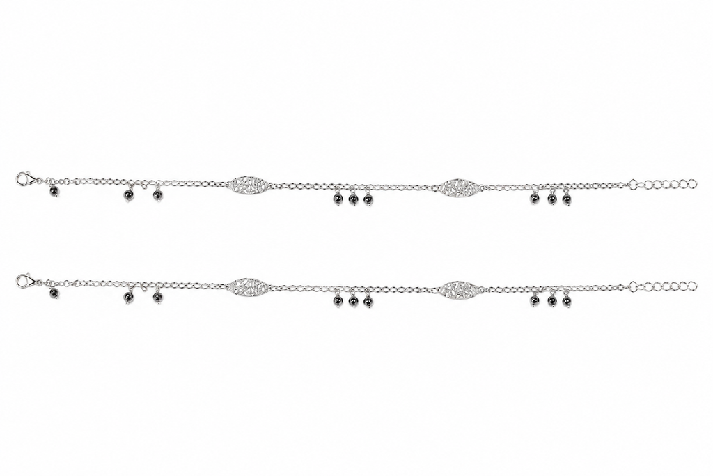 925 Sterling Silver Black Bead Designer Anklet for Women