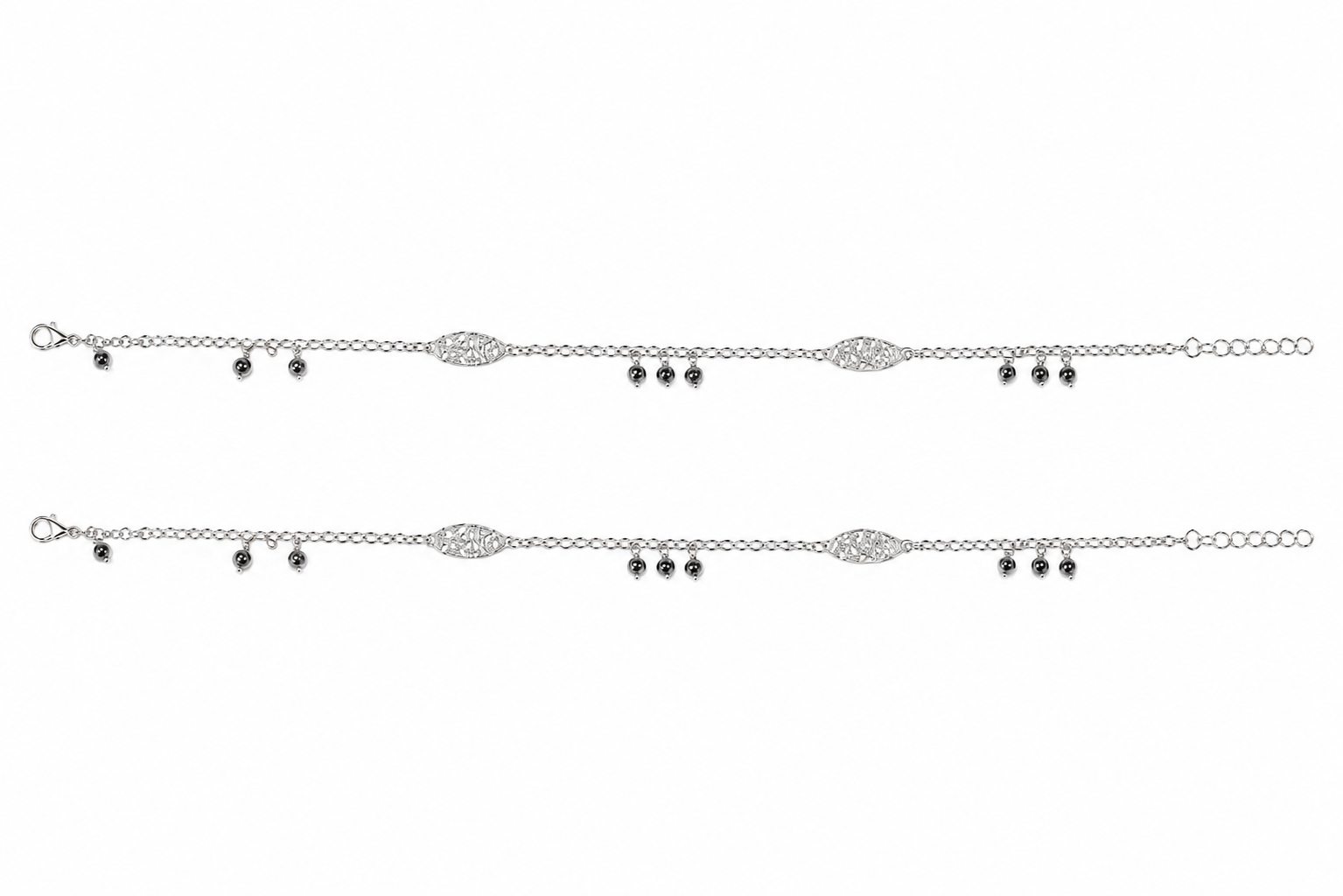 925 Sterling Silver Black Bead Designer Anklet for Women