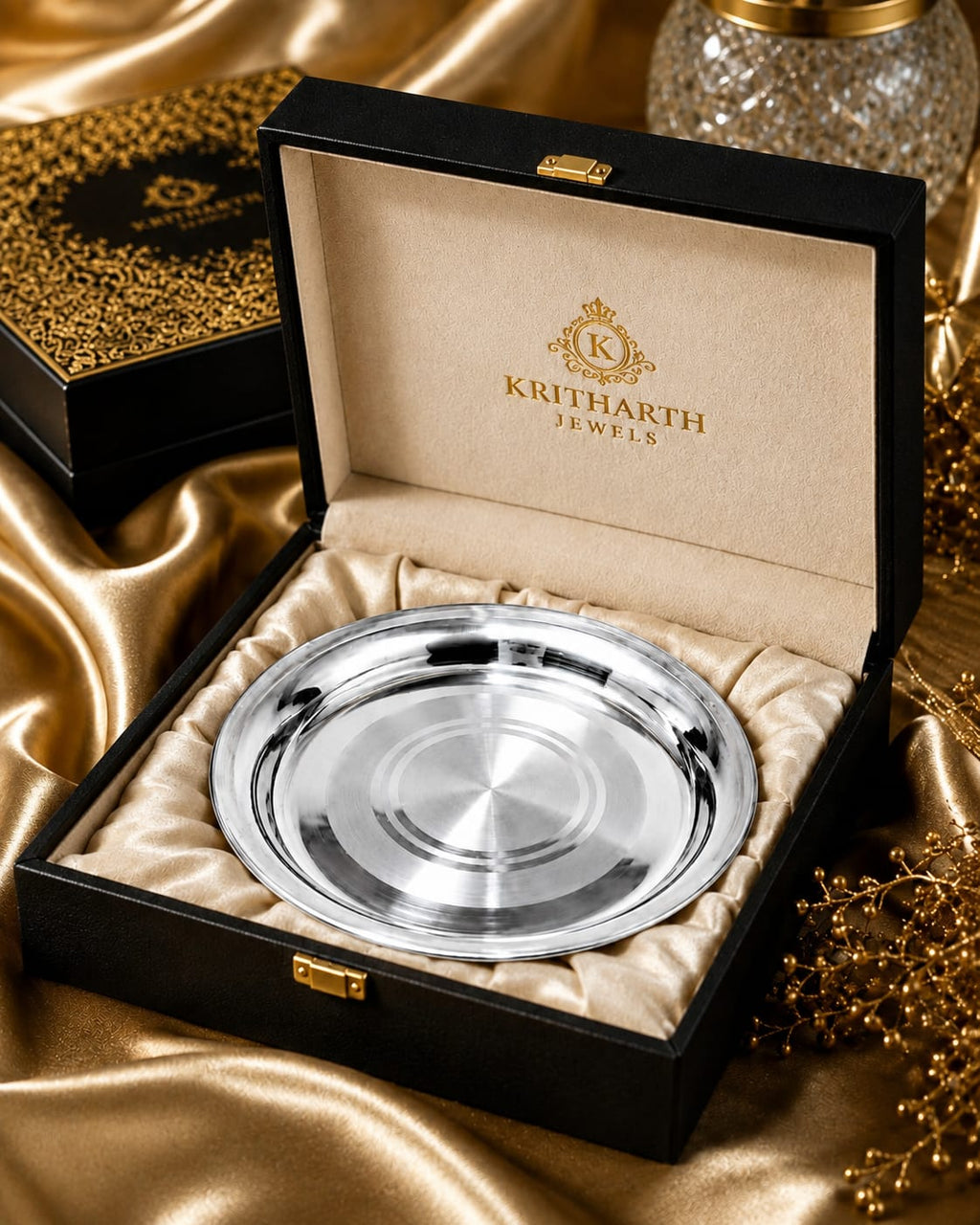 Premium Silver Finish Silver 925 Round Pooja Plate (Thali)