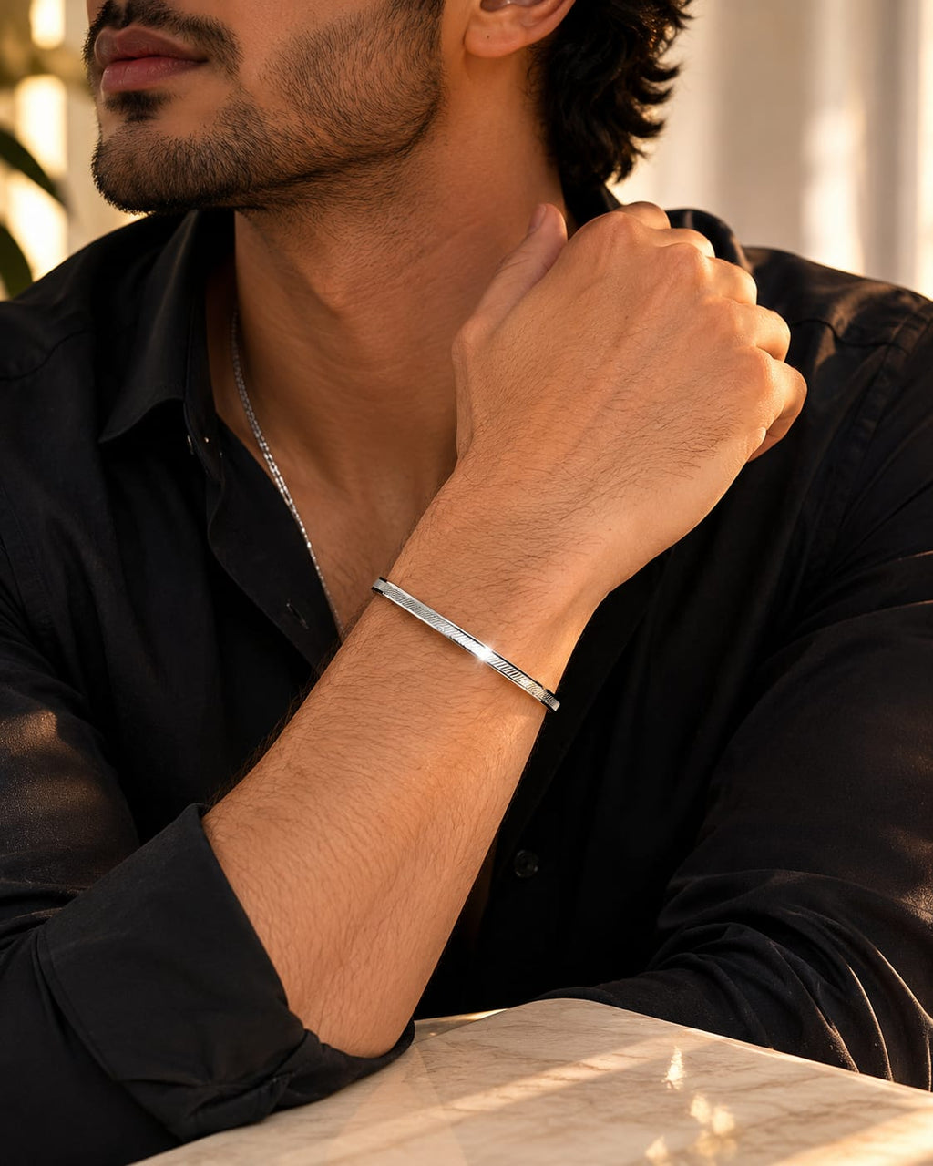 925 Sterling Silver Diamond-Cut Kada for Men