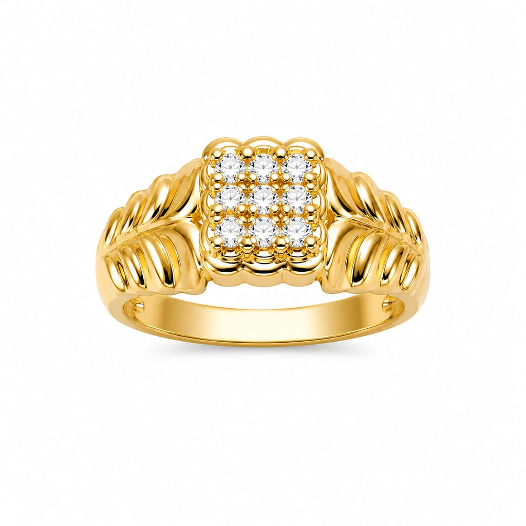 925 Sterling Silver Gold-Plated Square Cluster CZ Ring for Men