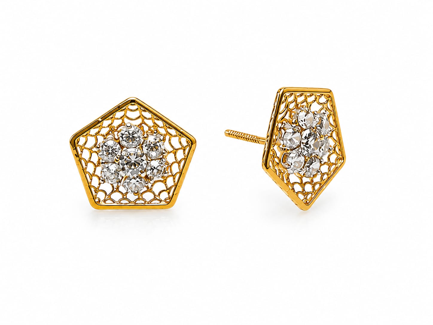 Elegant Gold-Tone Geometric Crystal Stud Earrings for Women