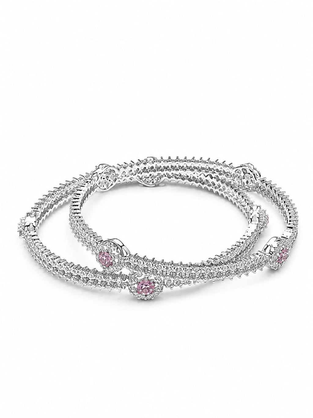 Elegant Silver-Tone Pink Stone Studded Designer Bangles for Women