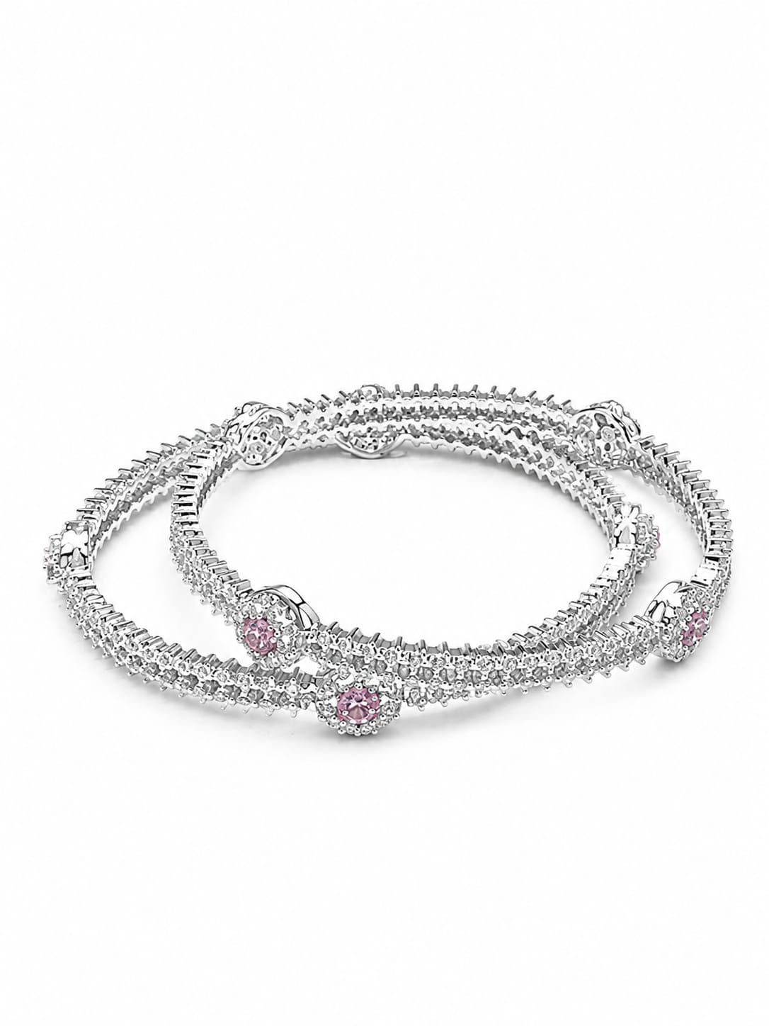Elegant Silver-Tone Pink Stone Studded Designer Bangles for Women