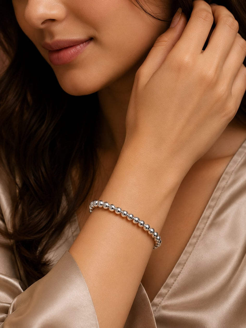 925 Sterling Silver Beaded Bangle for Women