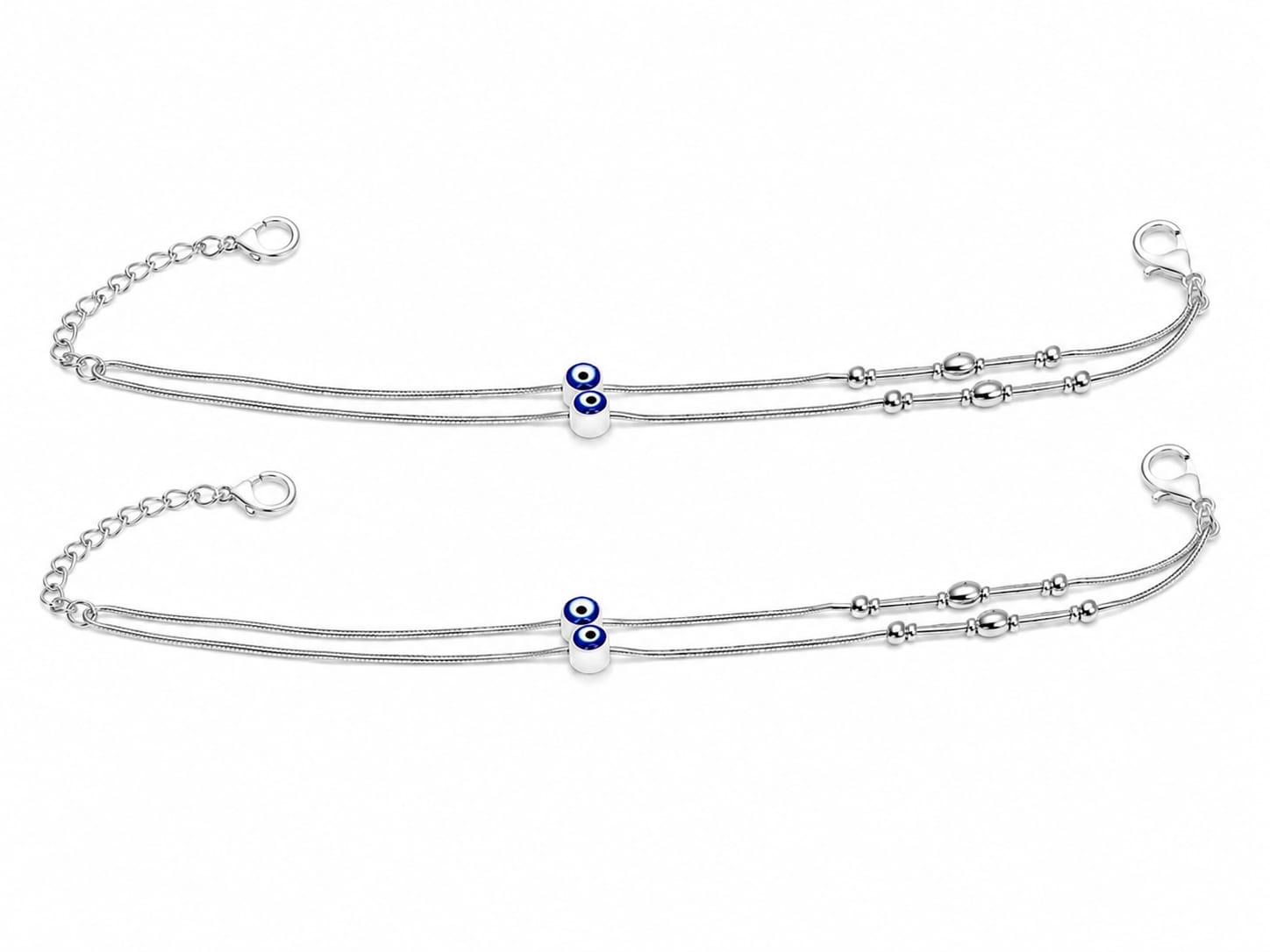 925 Sterling Silver Evil Eye Double Layer Anklet for Women