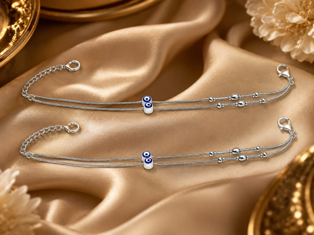 925 Sterling Silver Evil Eye Double Layer Anklet for Women