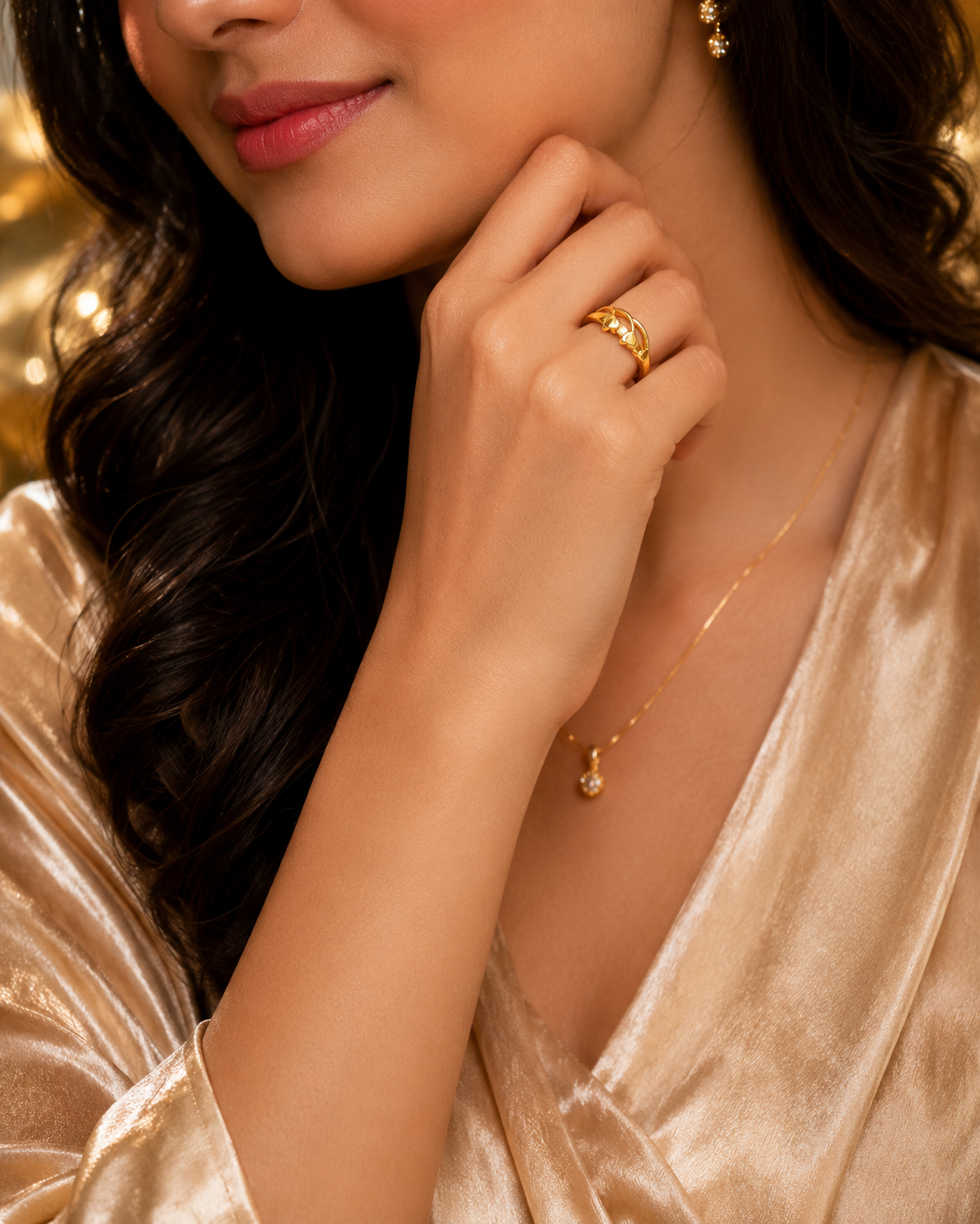 18K Gold Triple Heart Band Ring for Women
