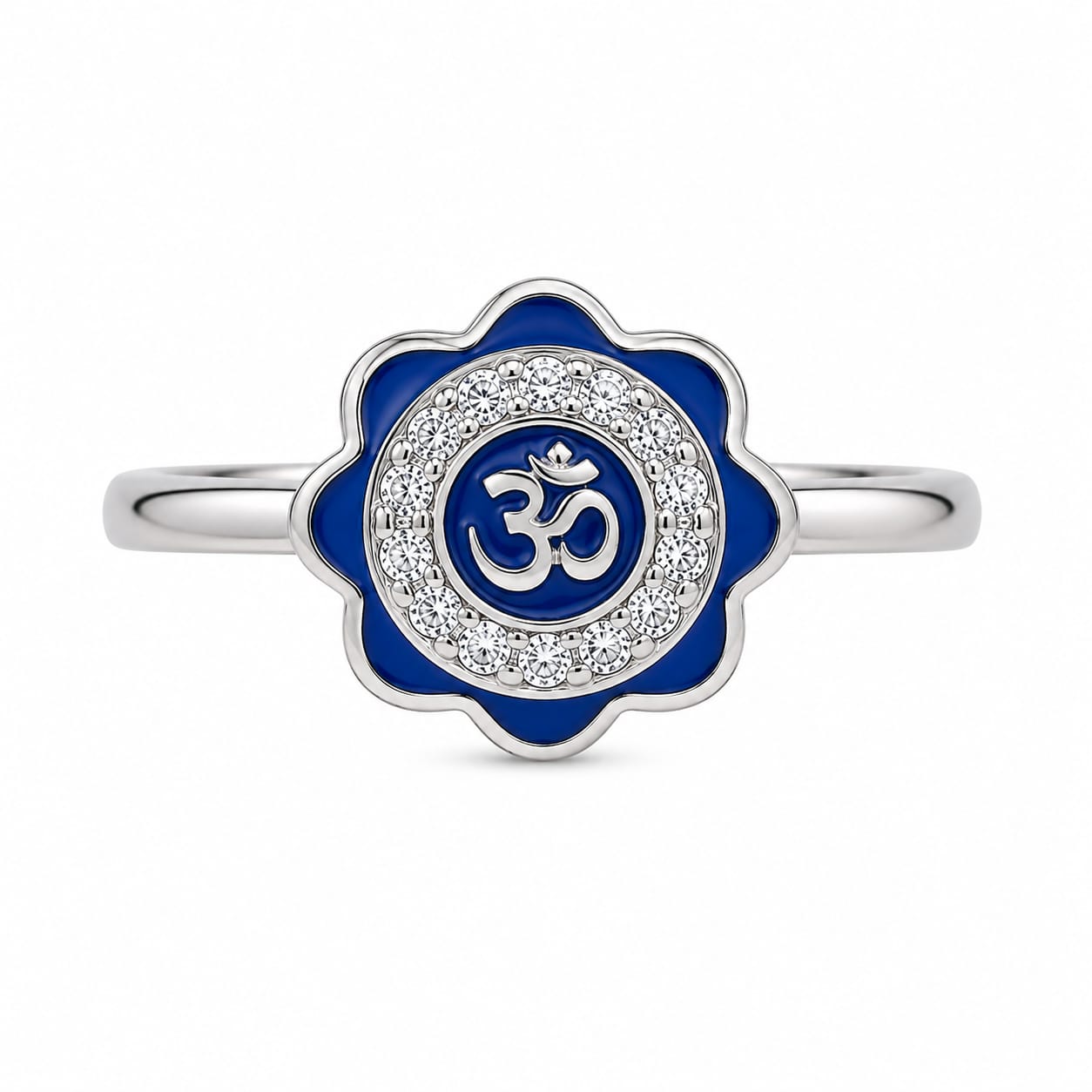 925 Sterling Silver Blue Om Flower Ring for Women