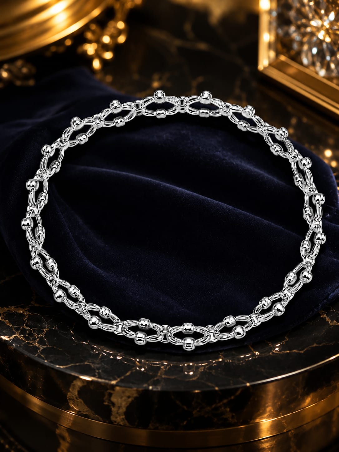 Sterling Silver Beaded Link Bracelet for Women