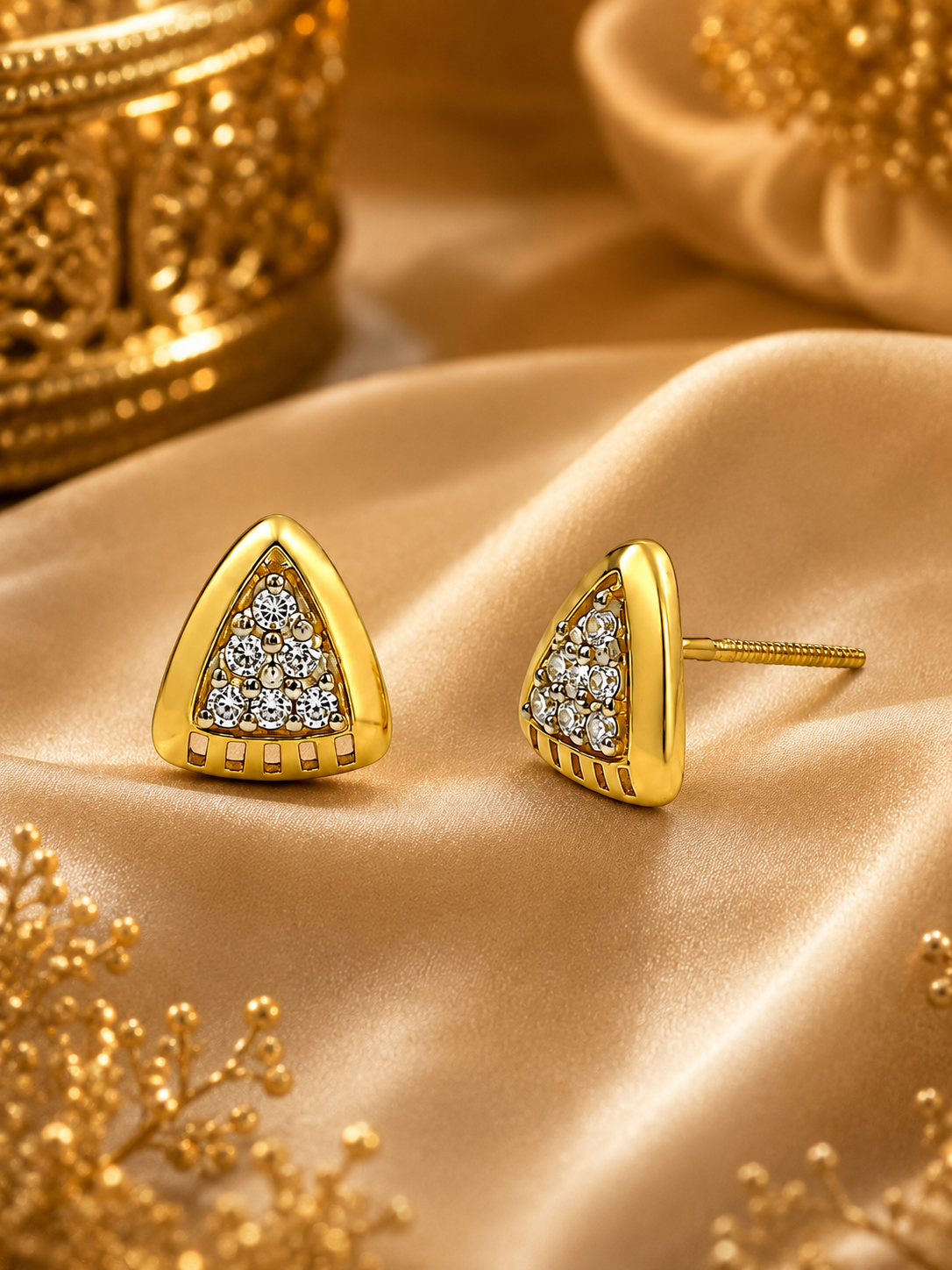 Elegant Gold-Tone Triangle Crystal Stud Earrings for Women