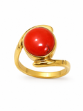 18K Gold Natural Red Coral (Moonga) Cabochon Statement Ring for Women
