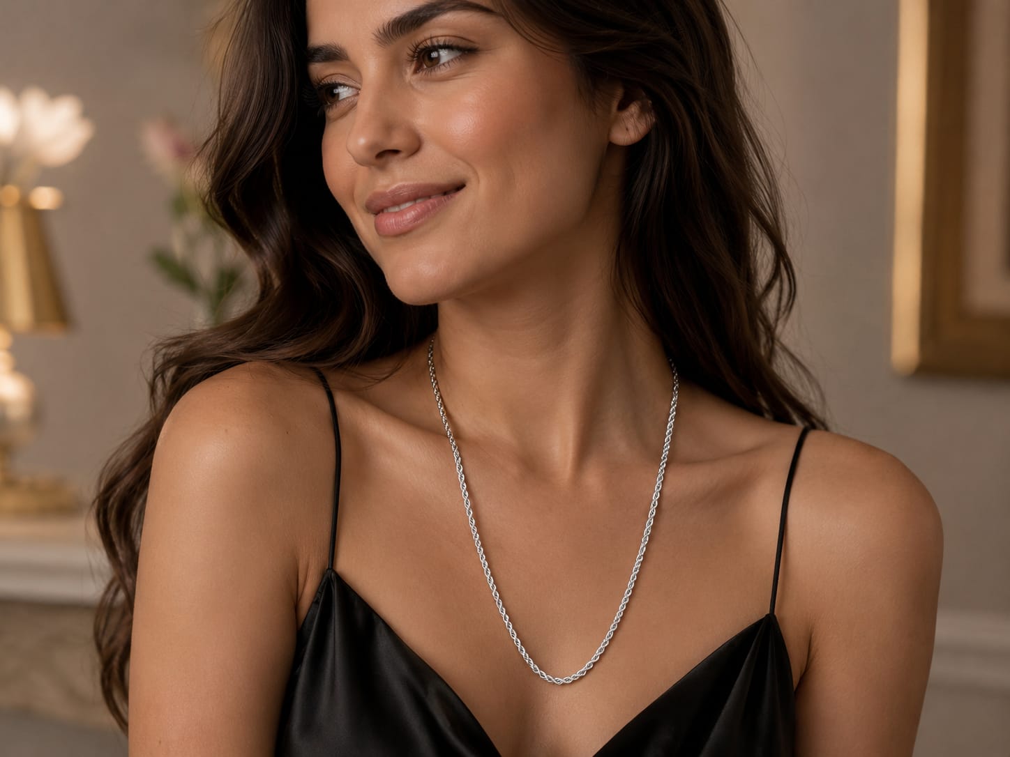 Kritharth Jewels Silver Byzantine Rope Chain Necklace
