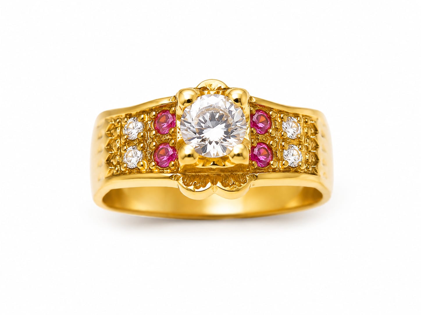 925 Sterling Silver Gold-Plated Ruby & CZ Solitaire Ring for Men