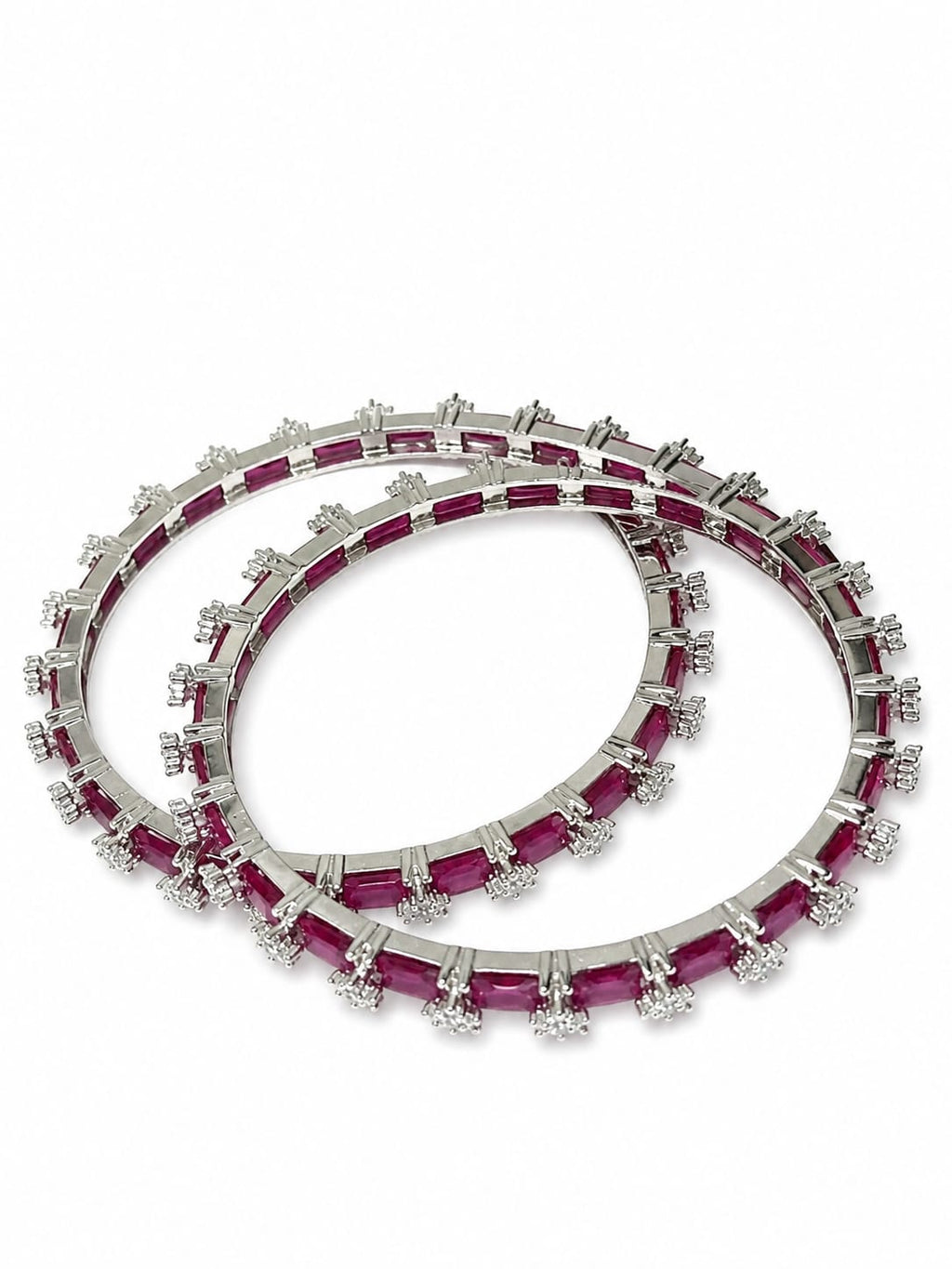 Elegant Silver-Tone Ruby Red Baguette Stone Designer Bangles for Women