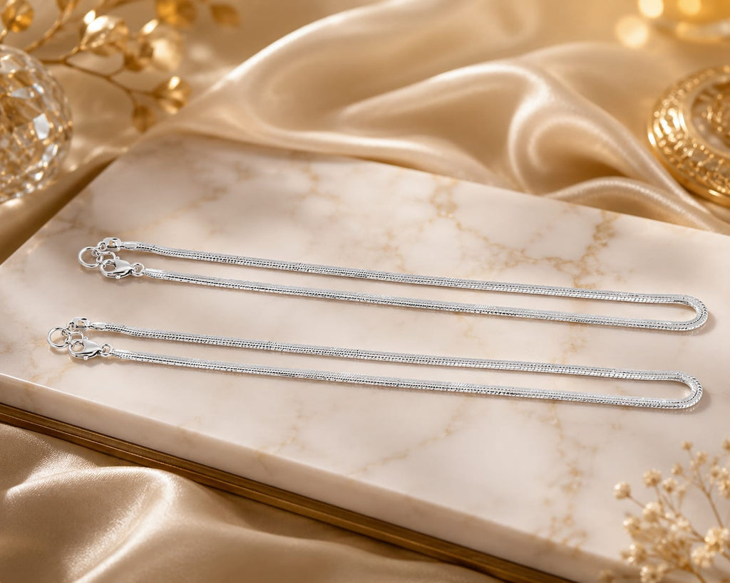 Kritharth Jewels 925 Sterling Silver Flat Snake Chain Anklet Pair for Women