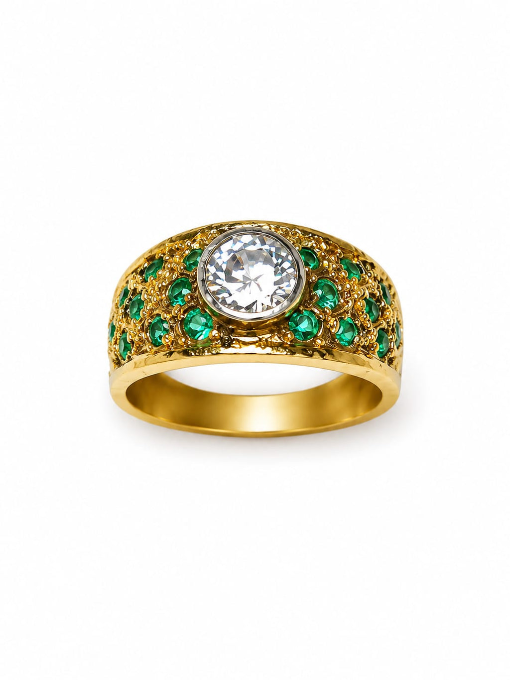 925 Gold-Plated Emerald Green CZ Statement Ring for Women