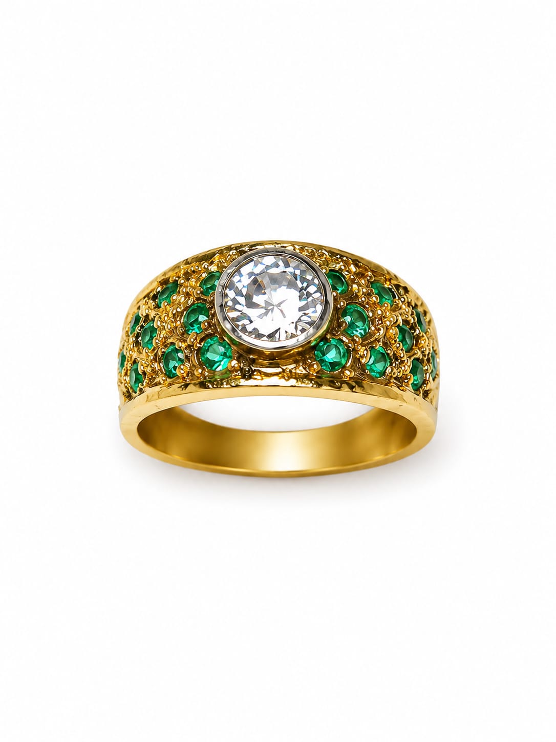 925 Gold-Plated Emerald Green CZ Statement Ring for Women