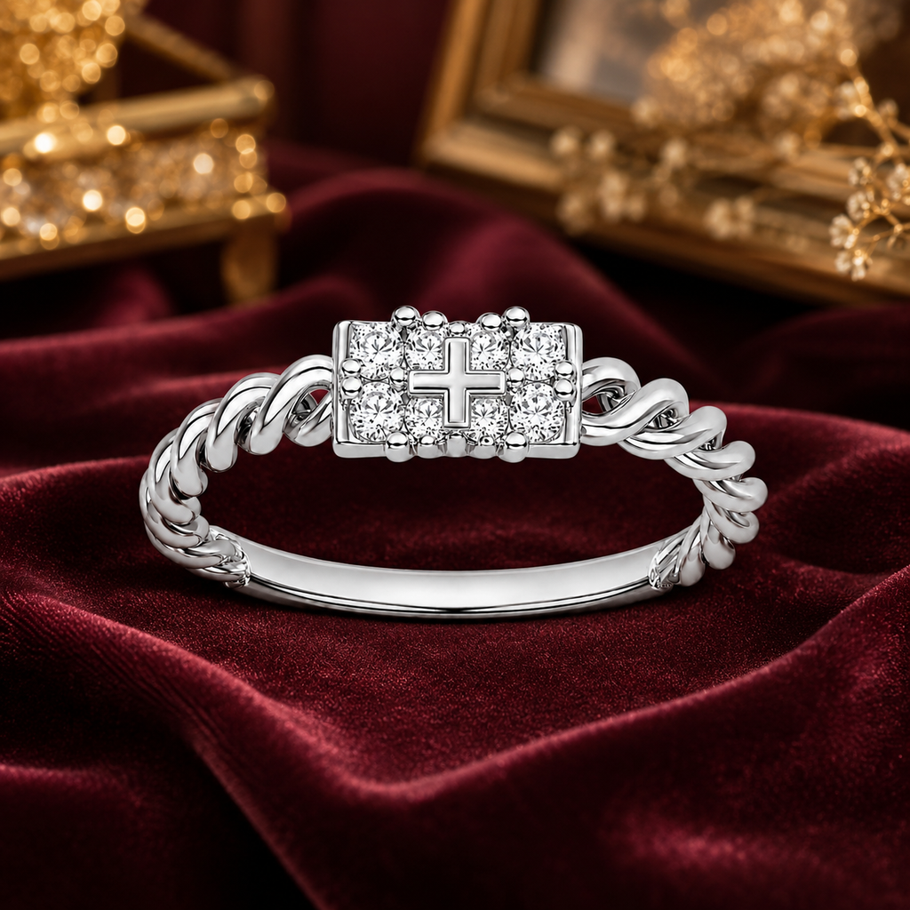 925 Sterling Silver Cross Cubic Zirconia Twisted Rope Ring for Women