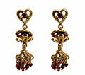 Vintage Gold-Tone Heart Tassel Drop Earrings with Ruby Red Beads