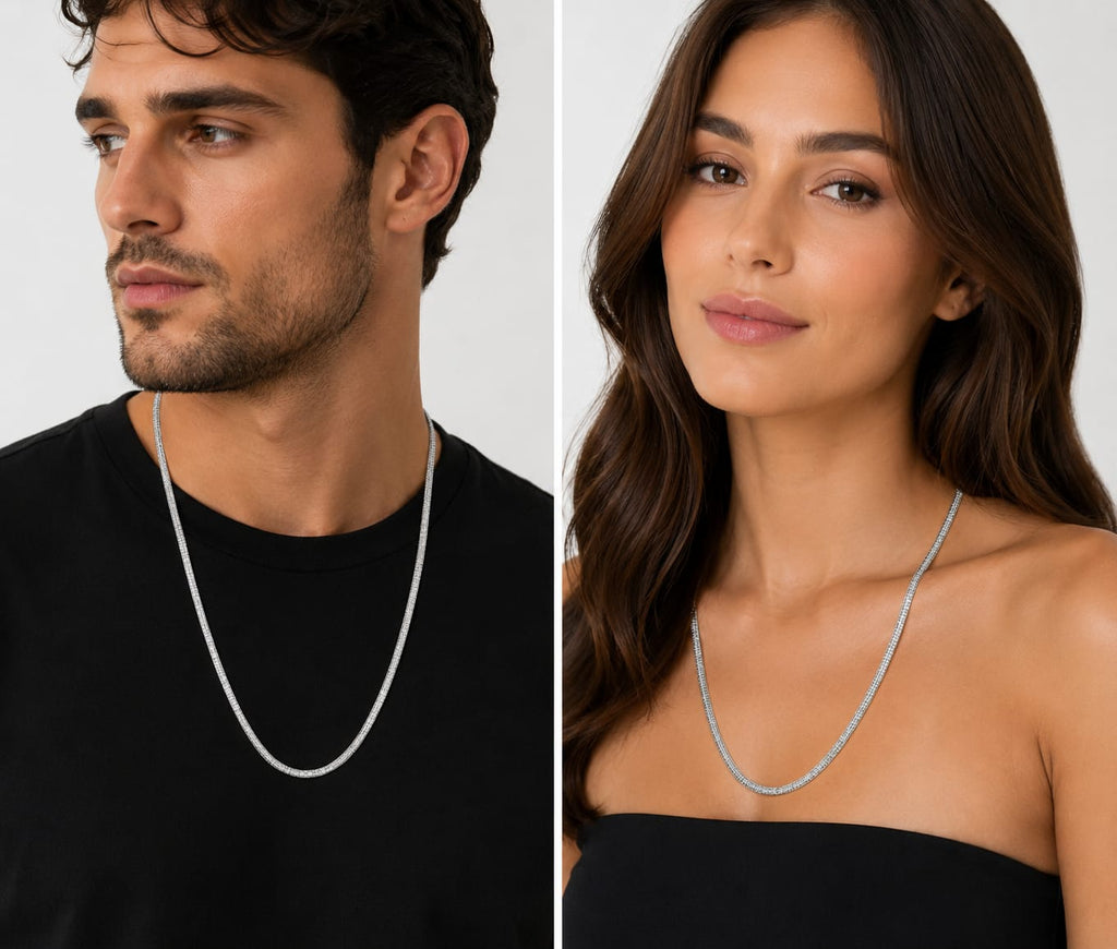 Elegant Silver-Tone Tennis Chain Necklace