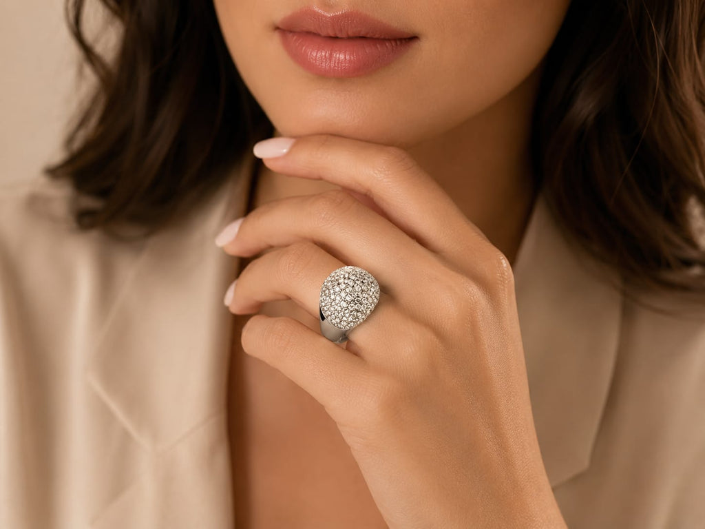 Luxury Crystal Dome Statement Ring – Silver Finish