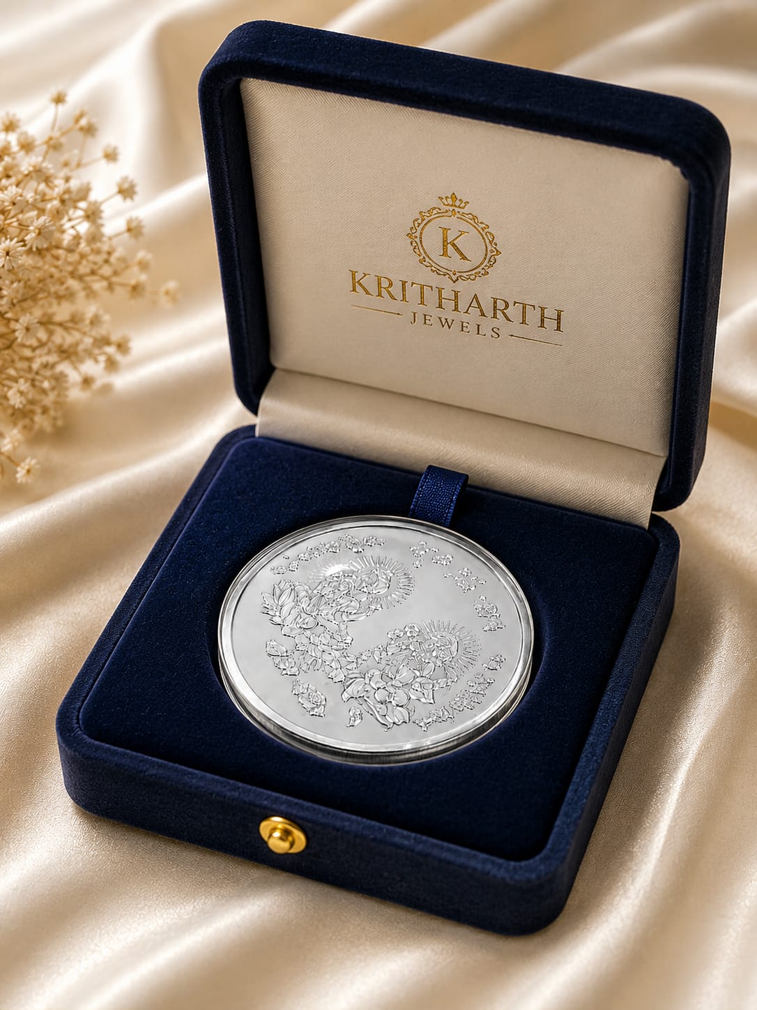 Kritharth Jewels 999 Pure Silver Lakshmi Ganesha Divine Coin