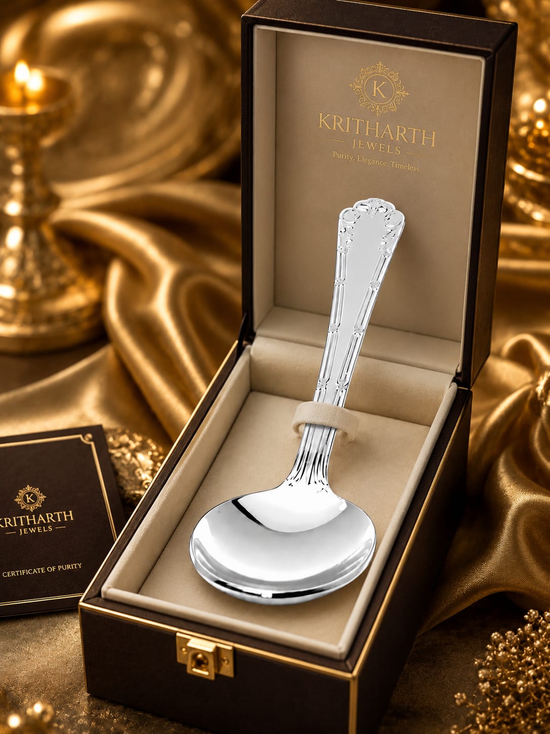 Kritharth Jewels 999 Pure Silver Designer Baby Feeding Spoon