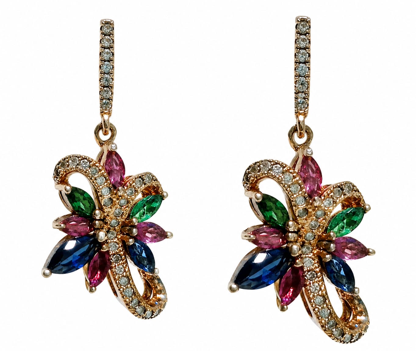 Multicolor Crystal Floral Drop Earrings for Women