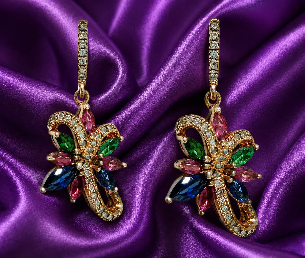 Multicolor Crystal Floral Drop Earrings for Women