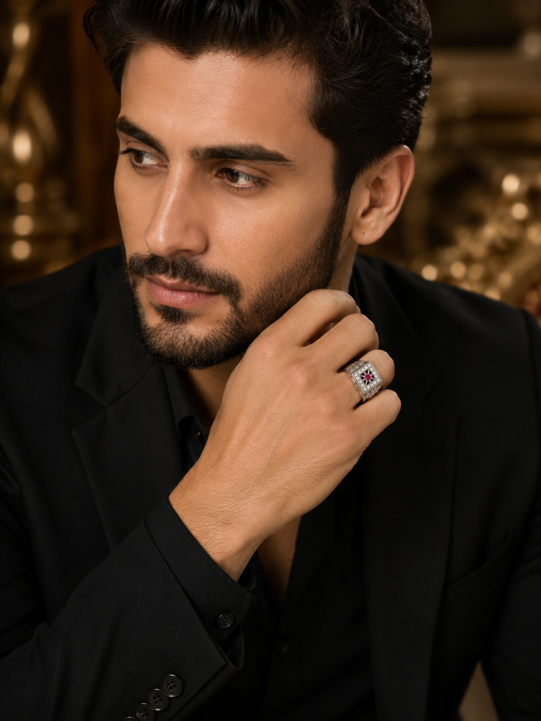 925 Sterling Silver Square Halo Ring for Men