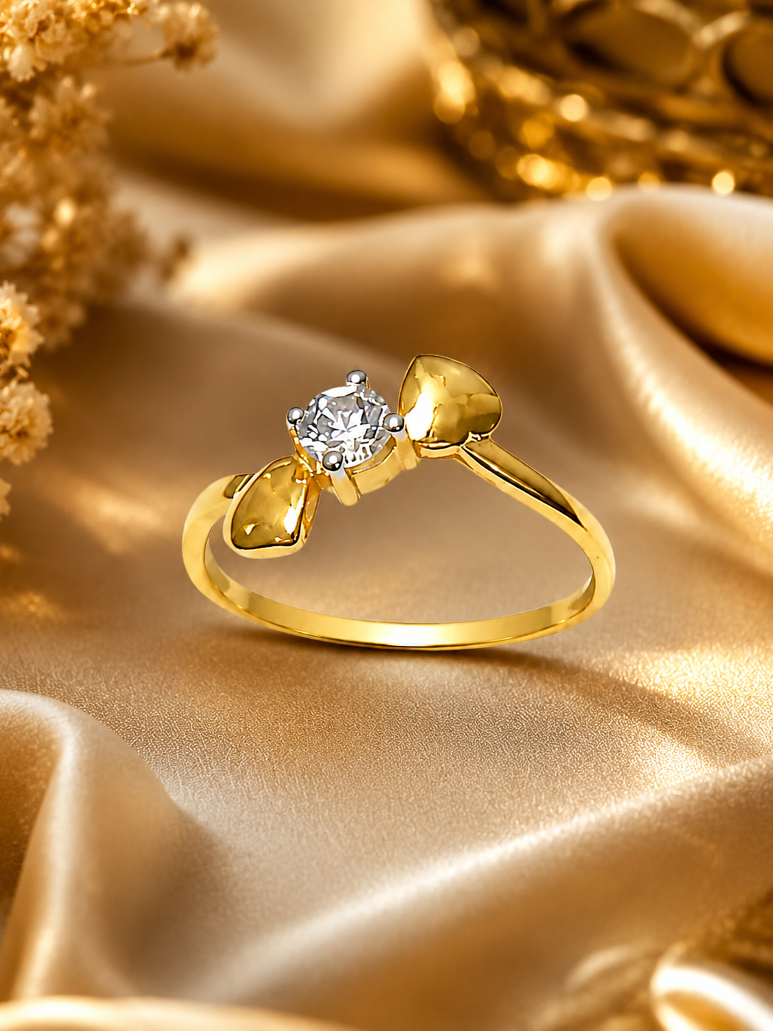 18K Gold Heart Solitaire Diamond Ring for Women