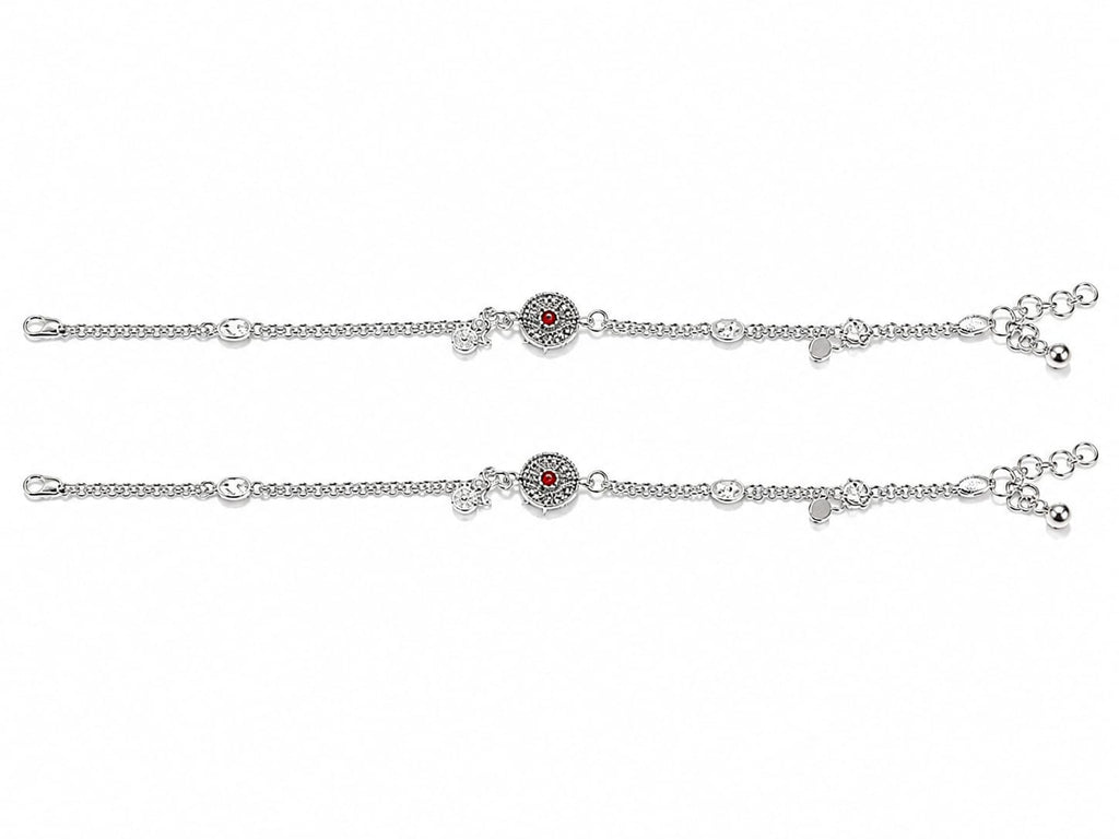 Red Stone Adjustable Designer Payal For Women