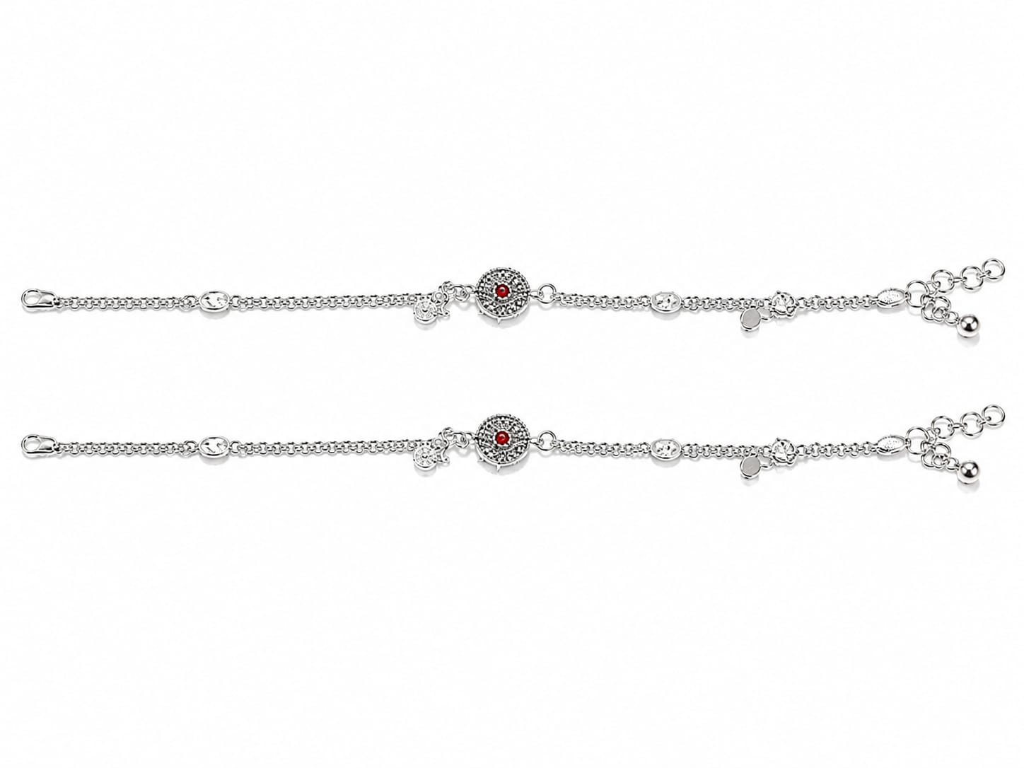 Red Stone Adjustable Designer Payal For Women