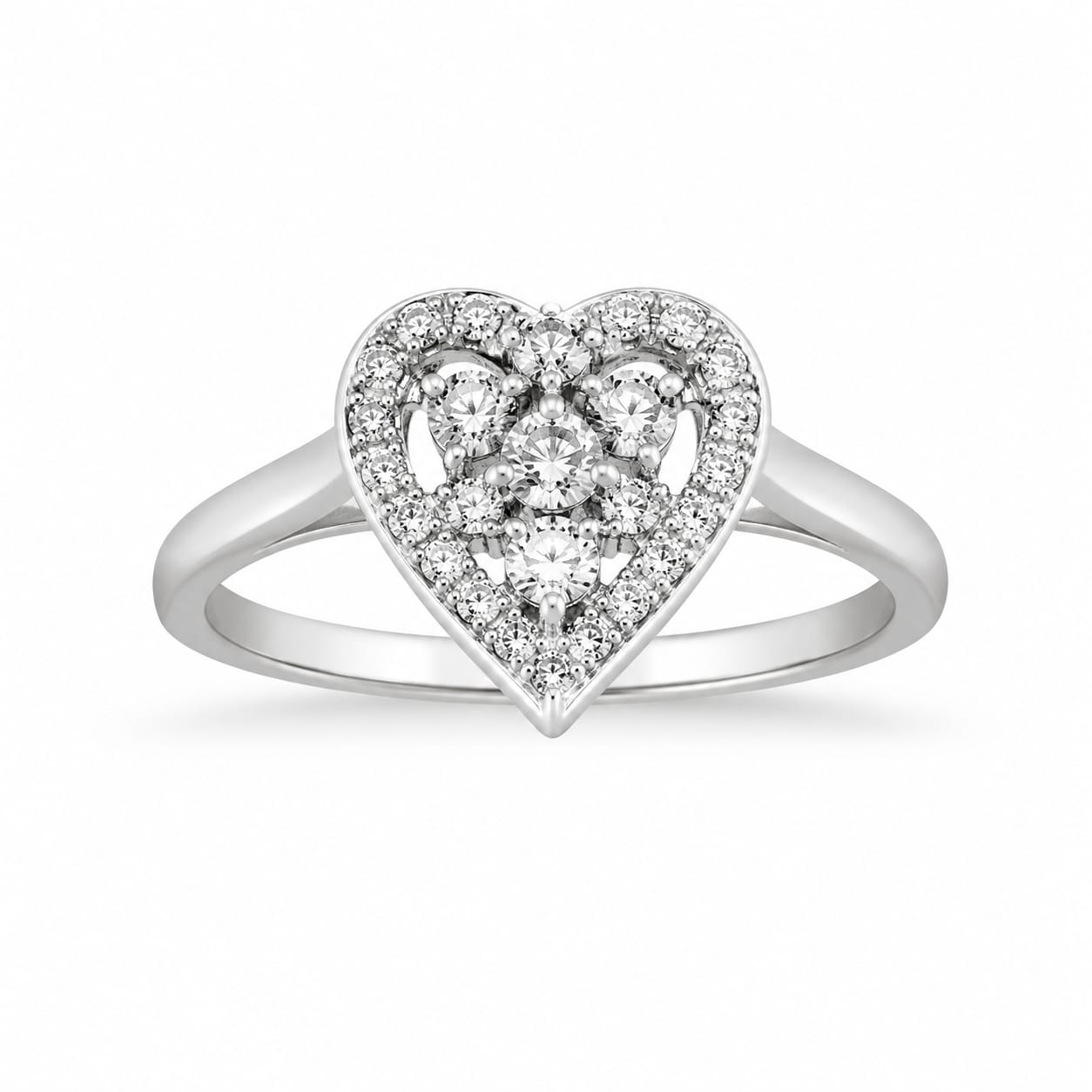 925 Sterling Silver Heart Halo Ring for Women