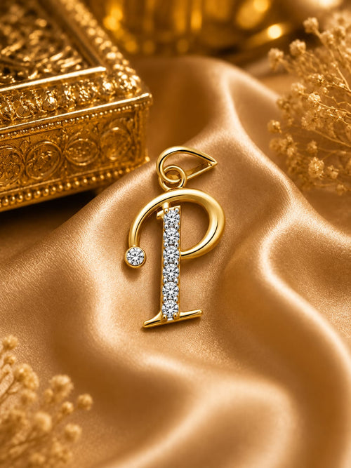 18K Gold Diamond Initial "P" Letter Pendant